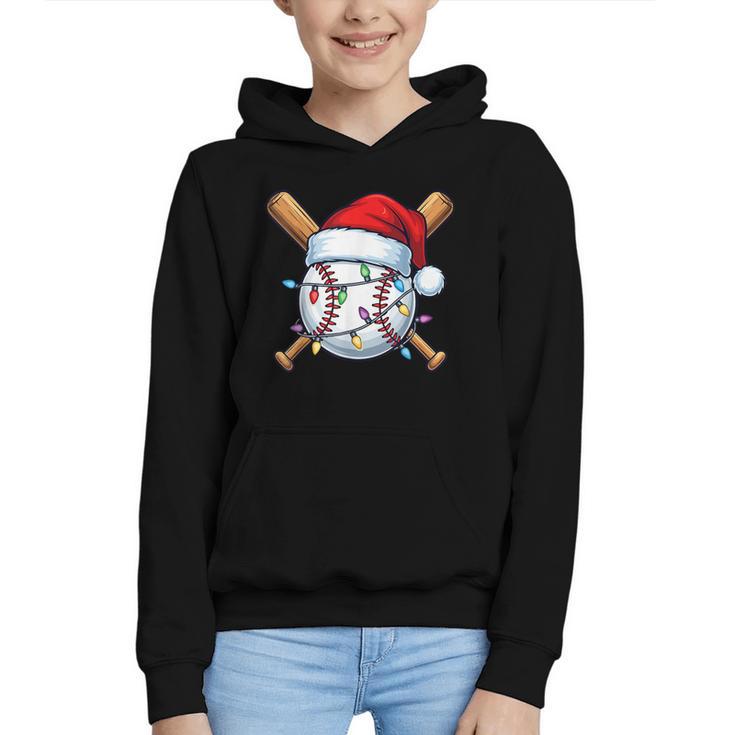 Baseball Christmas Lights Santa Christmas Baseball Player Graphic Youth Hoodie