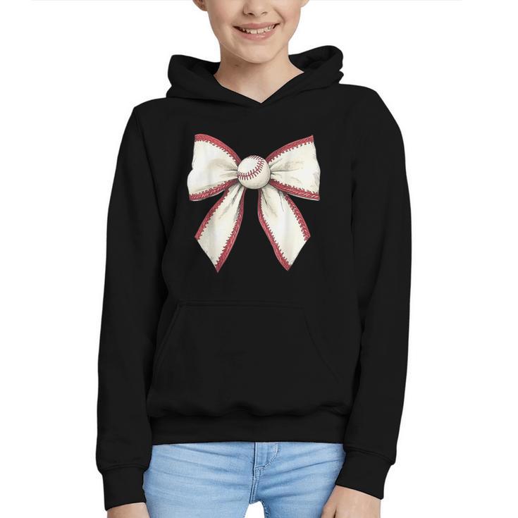 Baseball Coquette Bow Cute Baseball Game Graphic Youth Hoodie