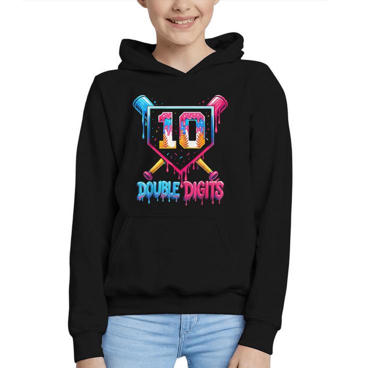 Baseball Drip 10th Birthday Boy Double Digits Ice Cream Drip Graphic Youth Hoodie