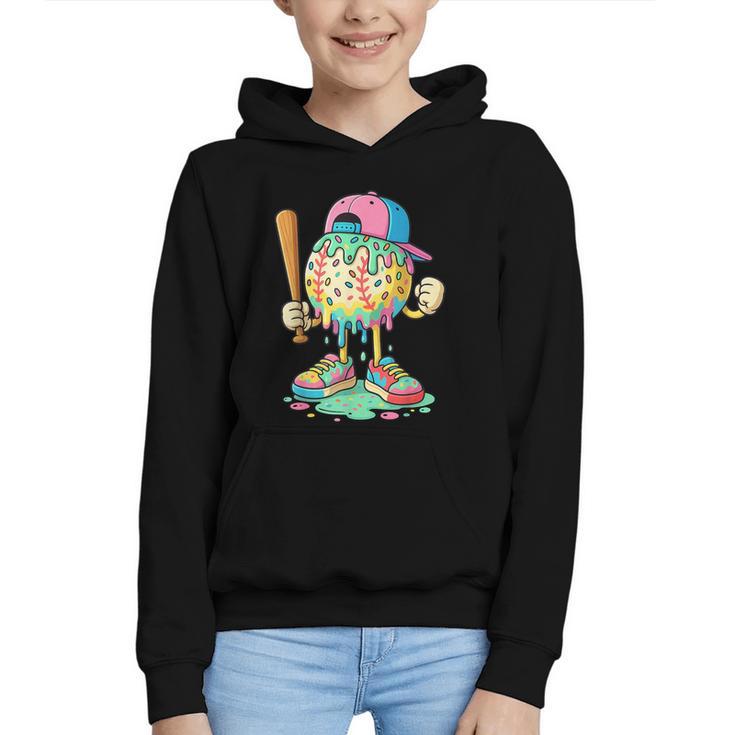 Baseball Drip For Boys Ice Cream Drip Baseball Sport Graphic Youth Hoodie