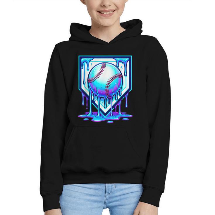 Baseball Drip Ice Cream Blue Glow Melt Ball Graphic Graphic Youth Hoodie