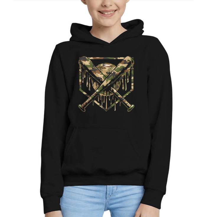 Baseball Drip Ice Cream Camo Home Plate Bats Sports Game Day Graphic Youth Hoodie
