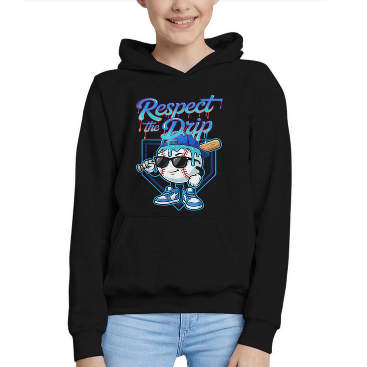 Baseball Drip Ice Cream Respect The Drip Home Plate Boy Kids Graphic Youth Hoodie