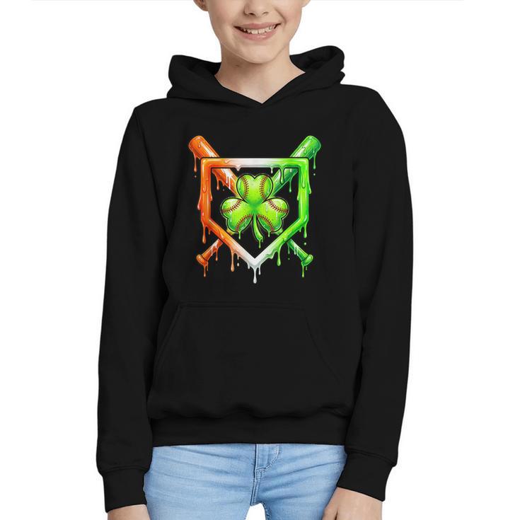 Baseball Drip Ice Cream St Patricks Day Shamrock Graphic Youth Hoodie