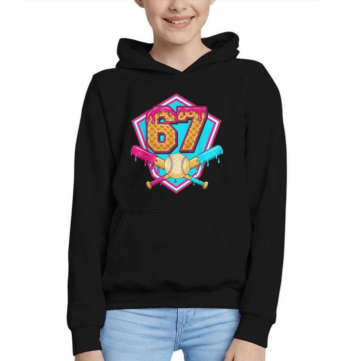 Baseball Drip Jersey Number 67 For Players & 67th Birthday Graphic Youth Hoodie