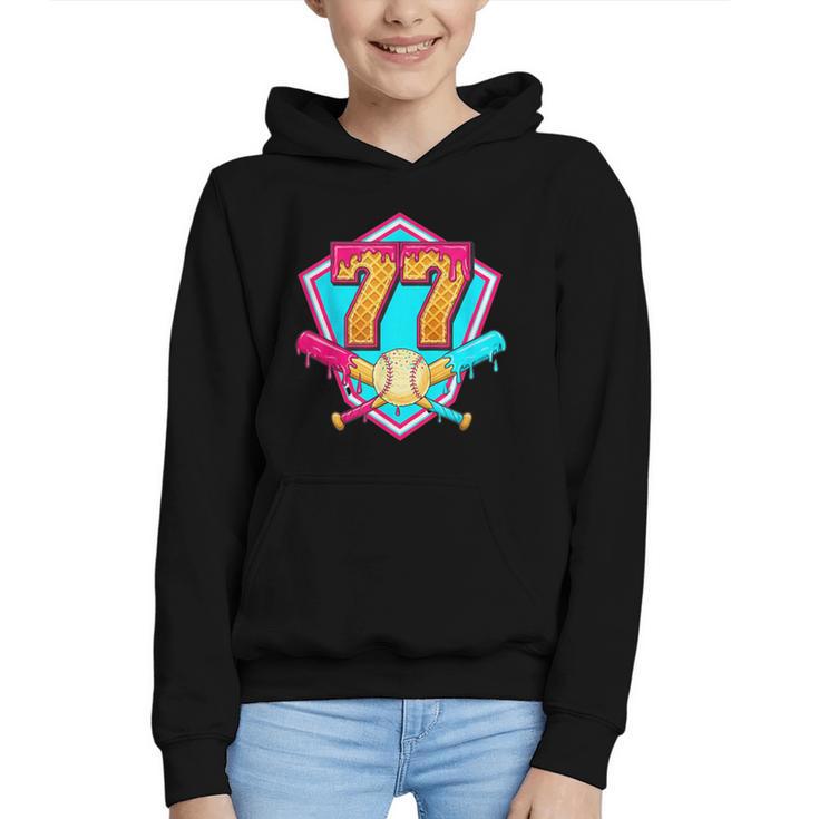 Baseball Drip Jersey Number 77 For Players & 77th Birthday Graphic Youth Hoodie