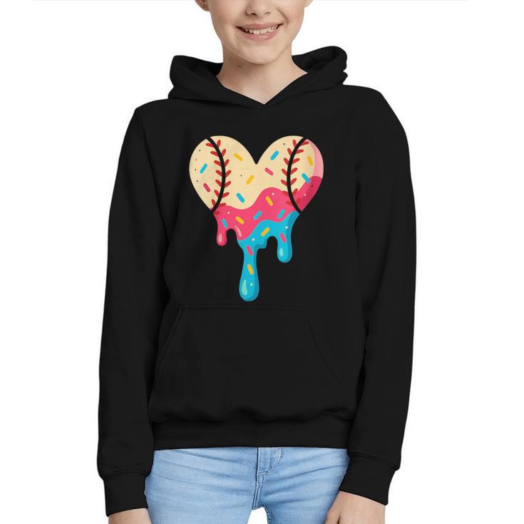 Baseball Drip Melting Ice Cream Baseball Heart Boys Girls Graphic Youth Hoodie