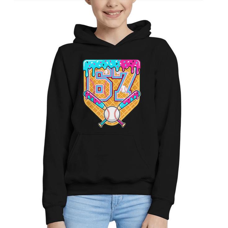 Baseball Drip Number 67 Ice Cream Home Plate Drip Graphic Youth Hoodie