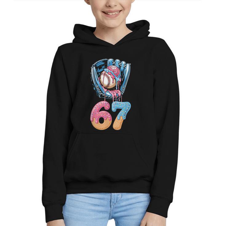 Baseball Drip Number 67 Player 67th Birthday Ice Cream 67 Graphic Youth Hoodie
