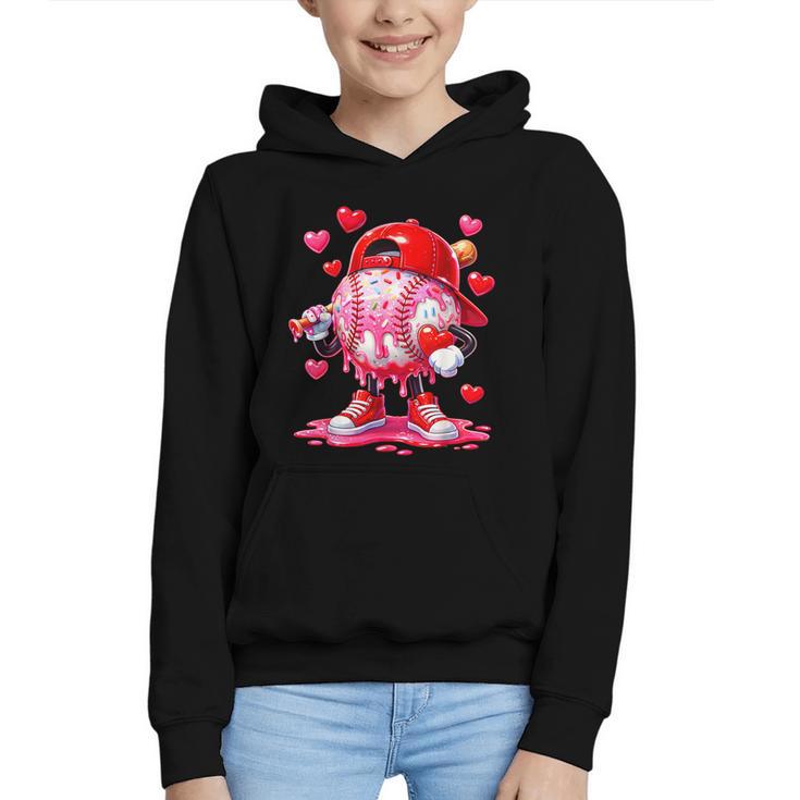 Baseball Drip Valentine Sports Vday Ice Cream Drip Heart Graphic Youth Hoodie