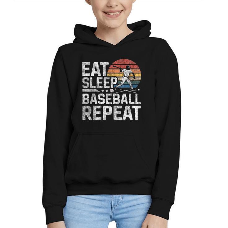 Baseball Fan Vintage Retro Eat Sleep Baseball Repeat Graphic Youth Hoodie