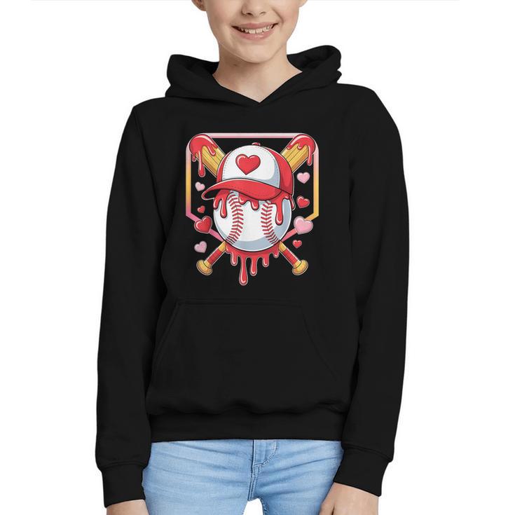 Baseball Heart Valentines Day Baseball Ice Cream Drip Boys Graphic Youth Hoodie