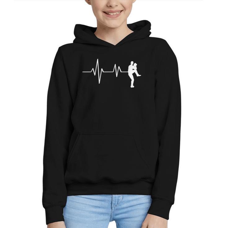 Baseball Heartbeat Pitcher Position Simple Line Art Graphic Youth Hoodie