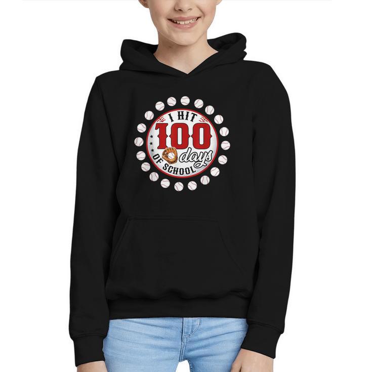 Baseball I Hit 100 Days Of School Baseball Player Kids Boys Graphic Youth Hoodie