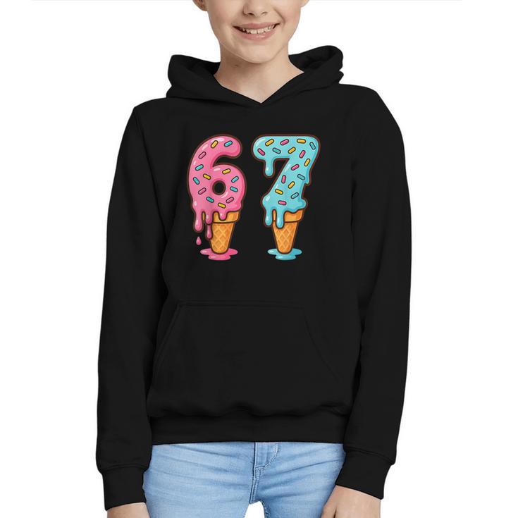Baseball Ice Cream Drip 6 7 Kids 67 Birthday Graphic Youth Hoodie