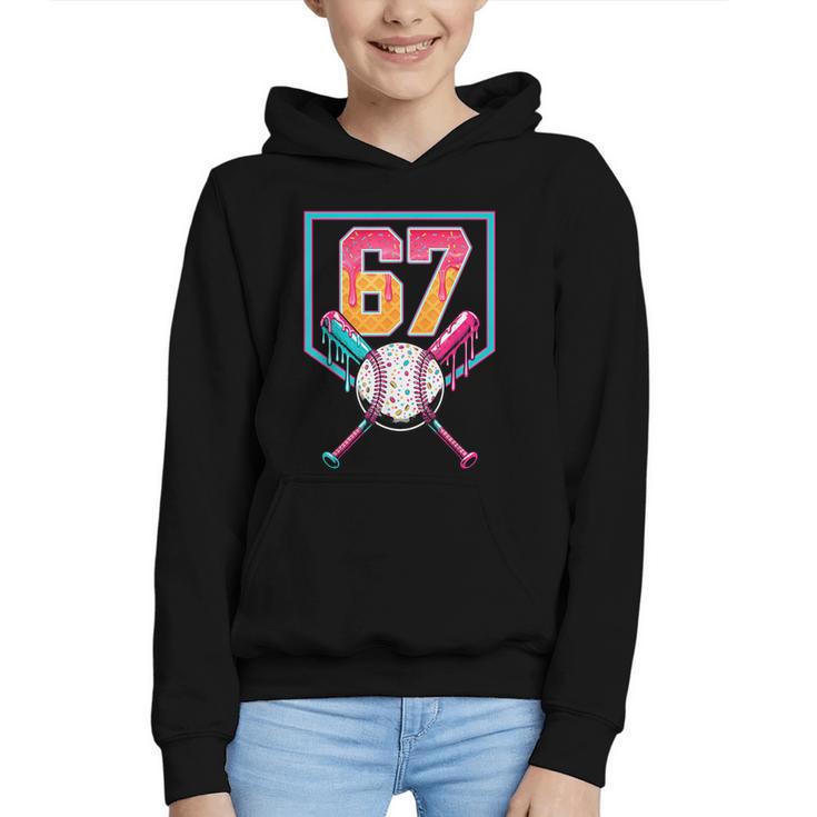 Baseball Ice Cream Drip Number 67 Player 67th Birthday Men Graphic Youth Hoodie