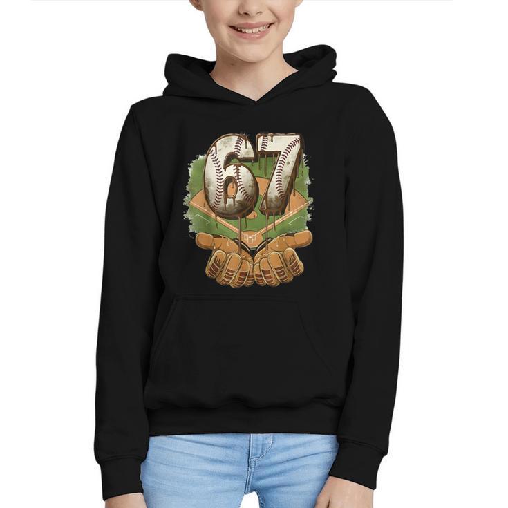 Baseball Ice Cream Drip Number 67 Playground Player 67th Graphic Youth Hoodie