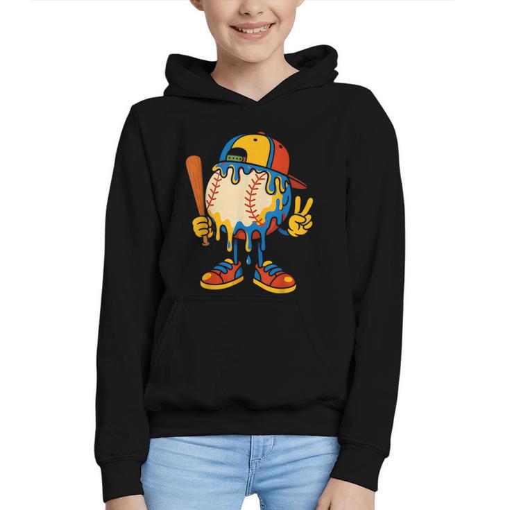 Baseball Ice Cream Drip Youth Back To School Baseball Stuff Graphic Youth Hoodie