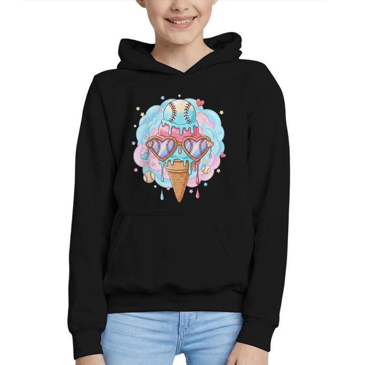 Baseball Ice Cream Heart Sunglasses Youth Boys Valentine Graphic Youth Hoodie