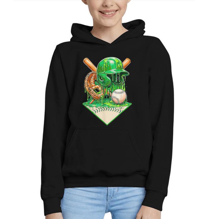 Baseball Life Style Ice Cream Drip Green Graphic Youth Hoodie
