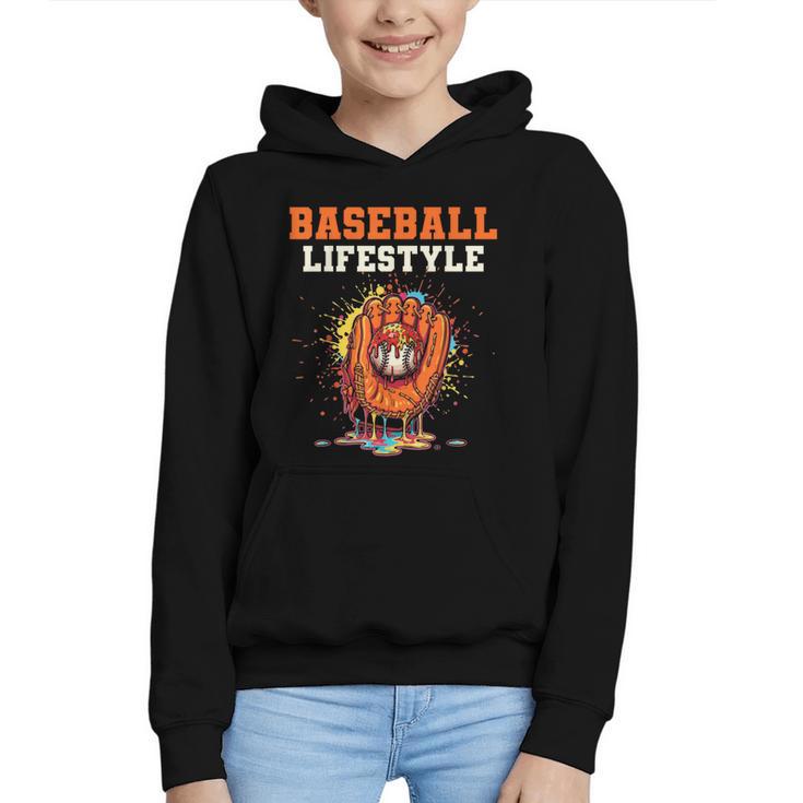 Baseball Lifestyle Ice Cream Drip Baseball Glove Crossed Bat Graphic Youth Hoodie