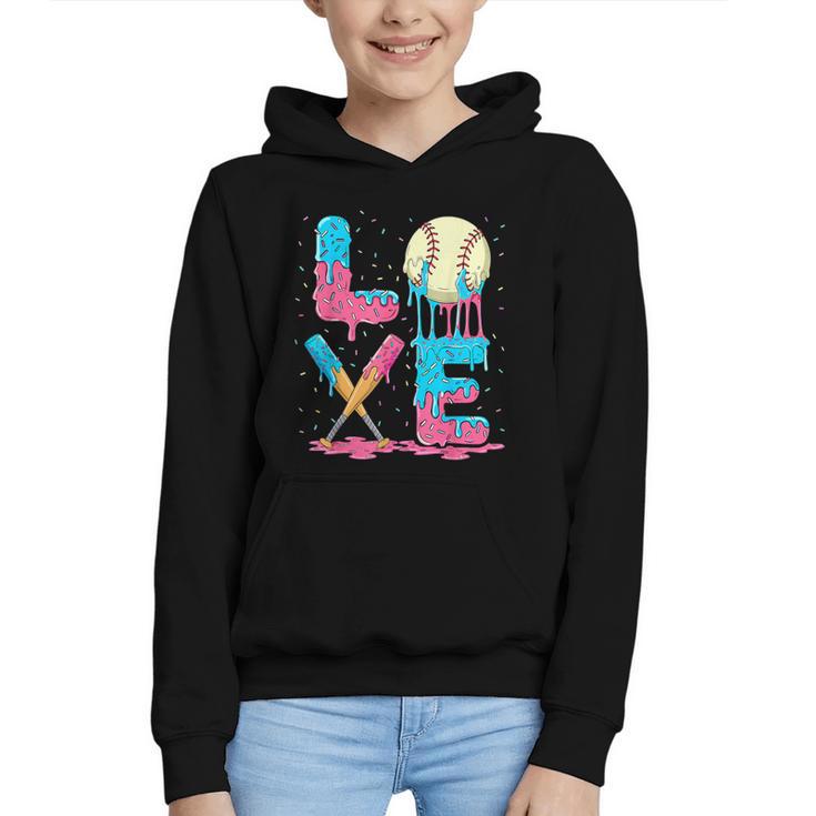 Baseball Love Drip Ice Cream Colorful Baseball Graphic Youth Hoodie