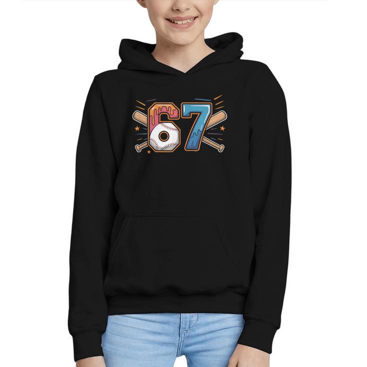 Baseball Lover Drip Number 67 Player 67th Birthday Meme Graphic Youth Hoodie