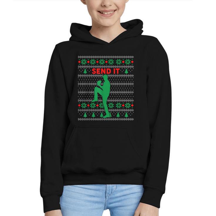 Baseball Player Christmas Pajama Send It Xmas PJs Boys Graphic Youth Hoodie