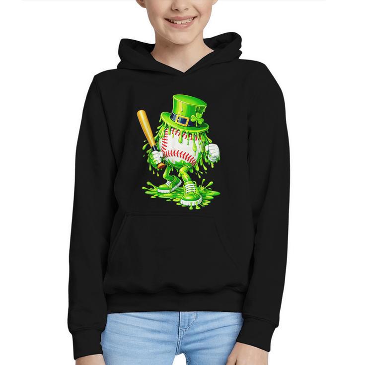 Baseball Player Ice Cream Drip Shamrocks St Patrick's Day Graphic Youth Hoodie
