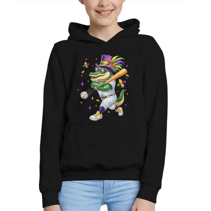 Baseball Player Mardi Gras Alligator Carnival Costume Beads Graphic Youth Hoodie