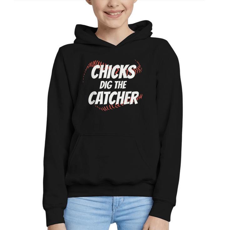 Baseball Seams Chicks Dig The Catcher Graphic Youth Hoodie