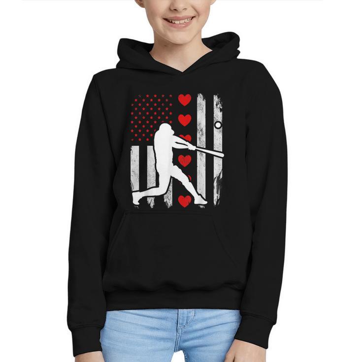 Baseball Silhouette Heart USA Flag Hearts American Boys Kids Graphic Youth Hoodie