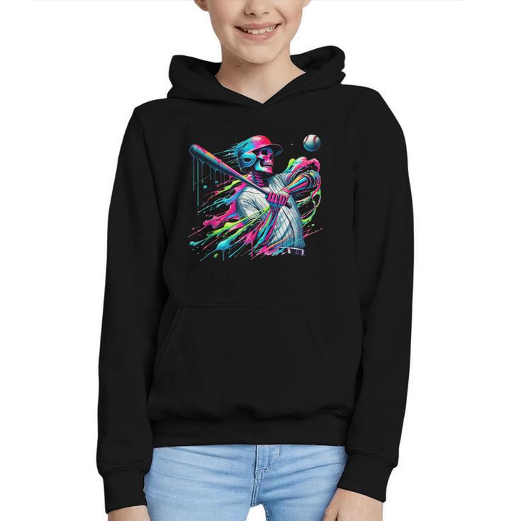 Baseball Skeleton Ice Cream Drip Baseball Boys Youth Graphic Youth Hoodie