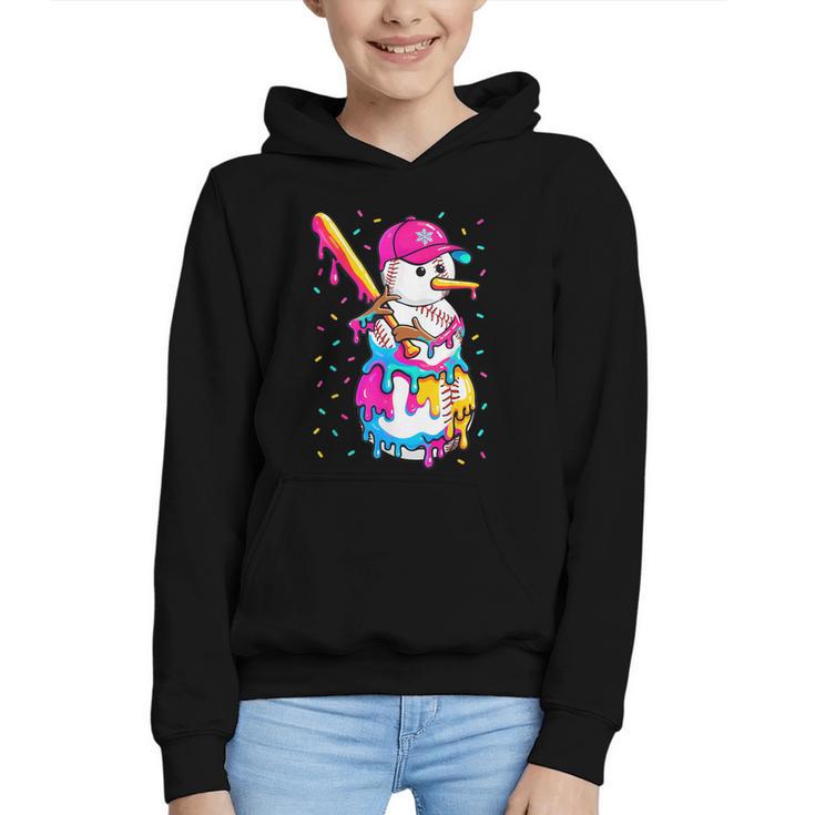 Baseball Snowman Drip Christmas Baseball Boys Men Kids Graphic Youth Hoodie
