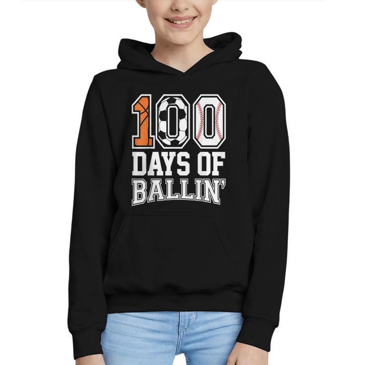 Baseball Soccer Basketball 100 Days Of School Graphic Youth Hoodie