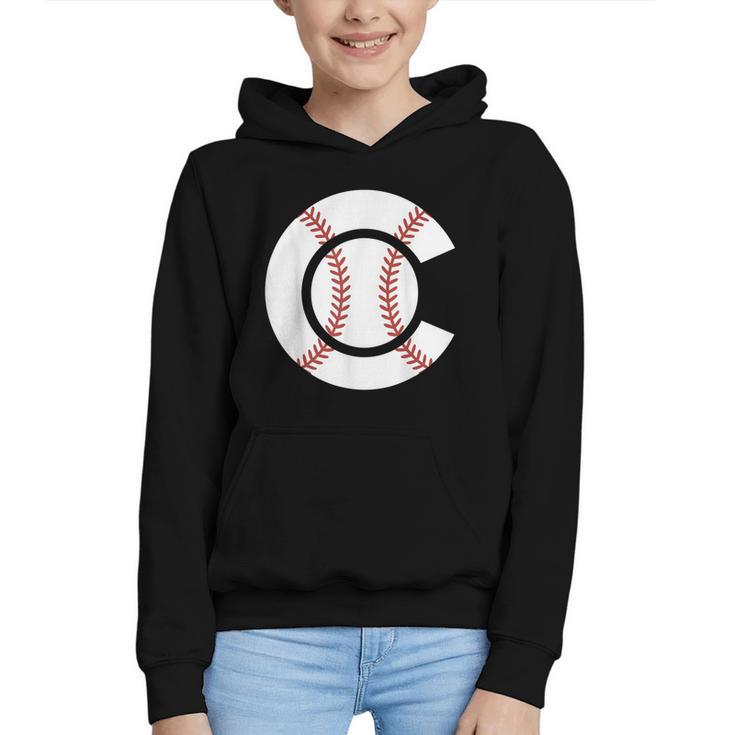 Baseball Sport Player Graphic Monogram Initial Letter C Graphic Youth Hoodie