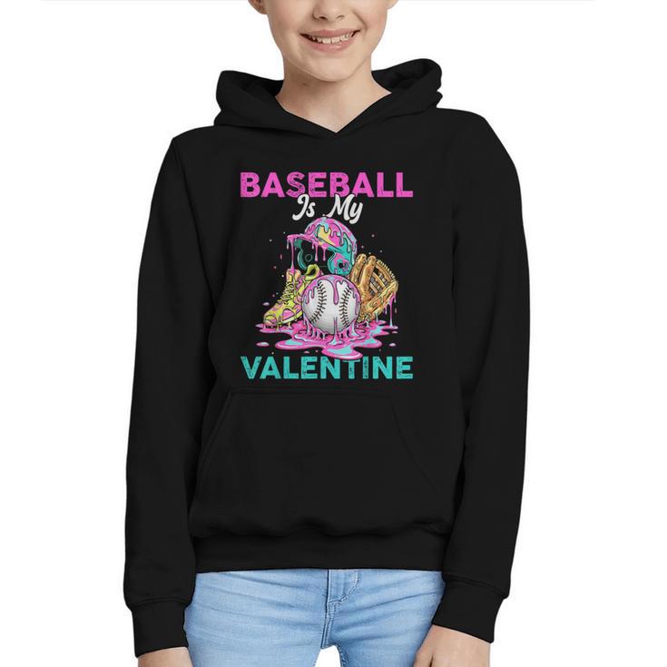 Baseball Is My Valentine Ice Cream Drip Crossed Bats Sport Graphic Youth Hoodie