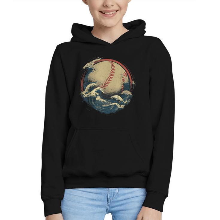 Baseball Waves Ocean Sports Baseball Fans Graphic Youth Hoodie