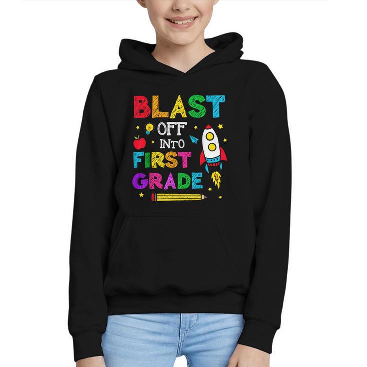 Blast Off Into First Grade Squad First Day Back To School Graphic Youth Hoodie