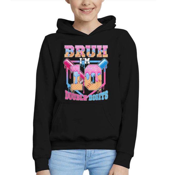 Boys 10 Double Digits 10th Birthday Ice Cream Baseball Drip Graphic Youth Hoodie