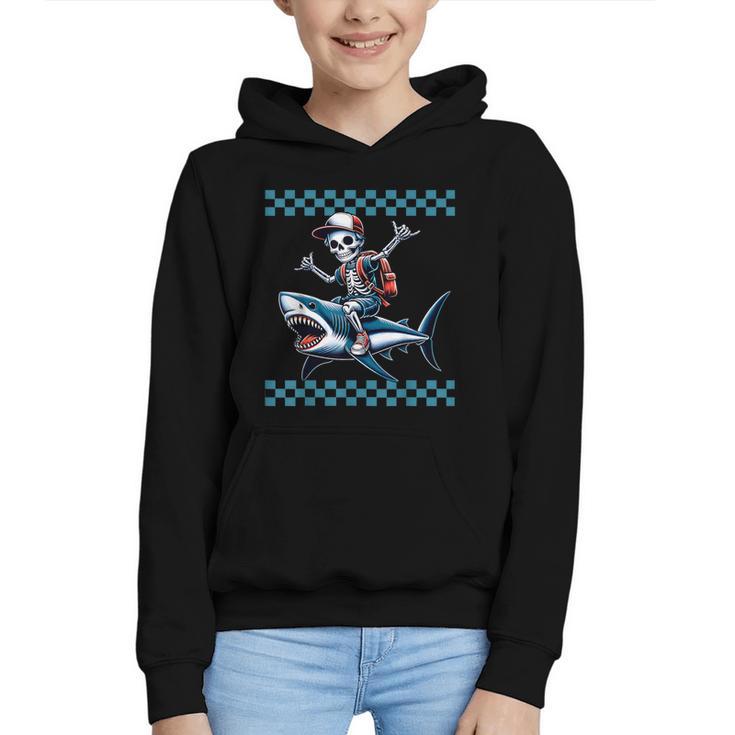 Boys Skeleton Riding a Shark Back To School Graphic Youth Hoodie