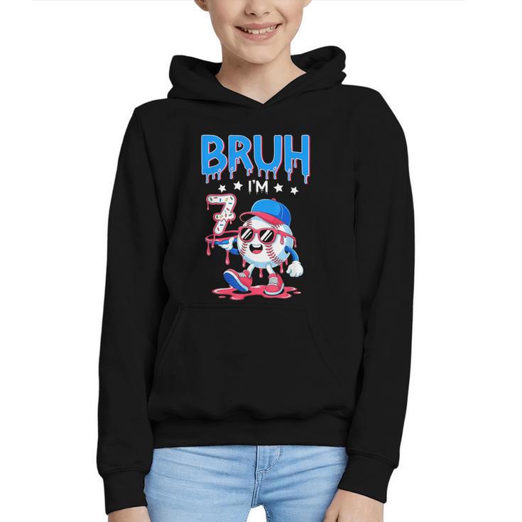 Bruh I'm 7 Baseball Ice Cream Drip It's My 7th Birthday Graphic Youth Hoodie