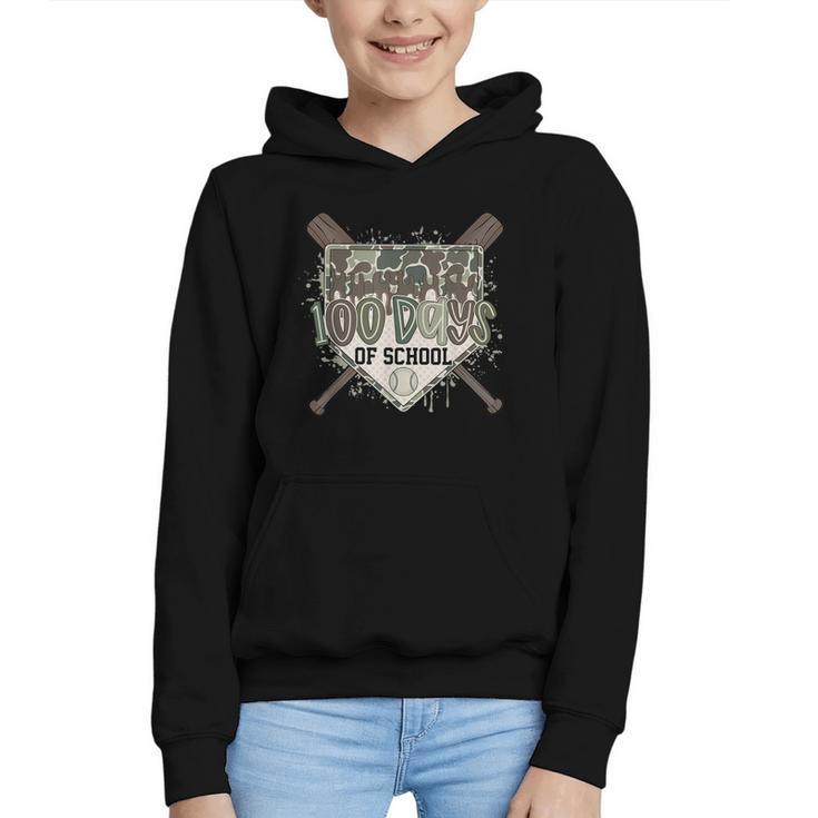 Camo 100 Days Of School Baseball Home Plate Drip Boy Kids Graphic Youth Hoodie