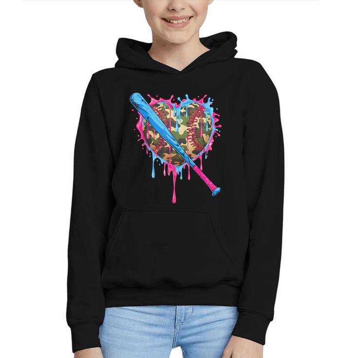 Camo Baseball Heart Drip Valentine Baseball Icecream Boys Graphic Youth Hoodie