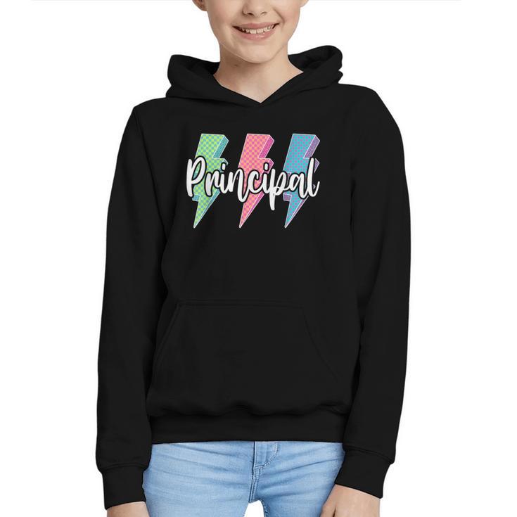 Checkered Principal Lightning Bolt Back To School Graphic Youth Hoodie