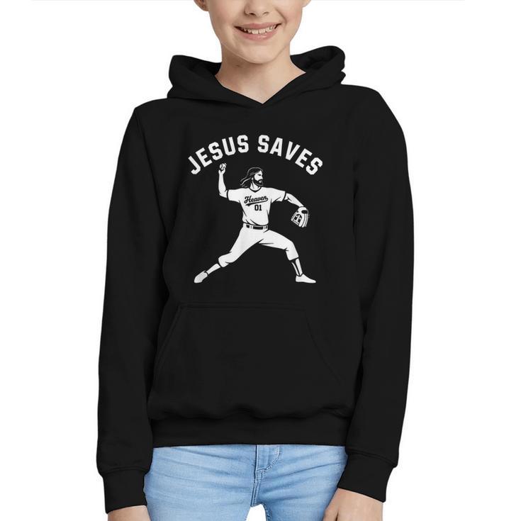 Christian Jesus Saves Baseball Pitcher Heaven 01 Sports Graphic Youth Hoodie