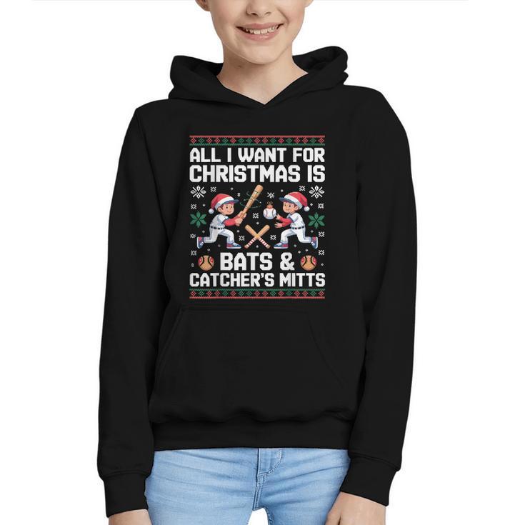 Christmas Baseball Bats Catcher Mitts Holiday Tee Graphic Youth Hoodie