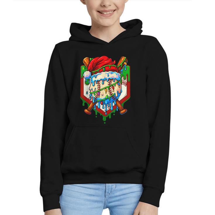 Christmas Baseball Ice Cream Drip Santa Baseball Player Kids Graphic Youth Hoodie