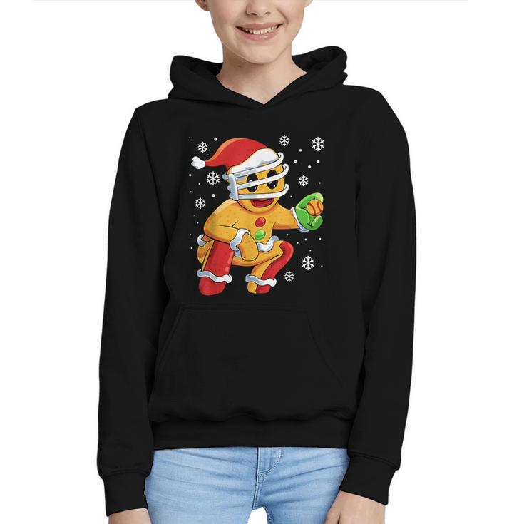 Christmas Gingerbread Man Baseball Player Catcher Graphic Youth Hoodie