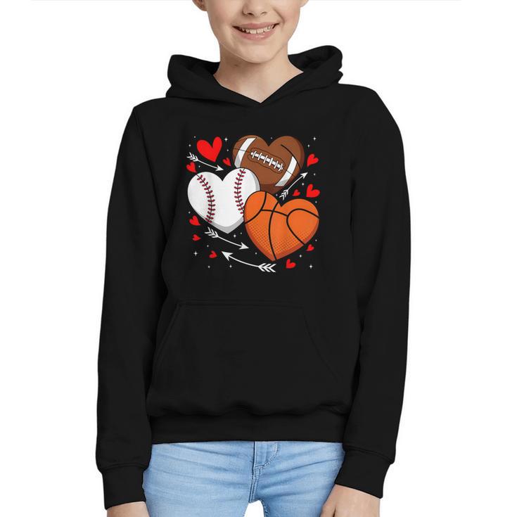 Cute Heart Baseball Basketball Football Valentine Boy Men Graphic Youth Hoodie